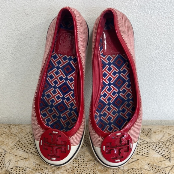 TORY BURCH Marine Chic Flats Red Navy Blue White Slip-on Shoes 7 1/2 Women’s 7.5 - Picture 2 of 9